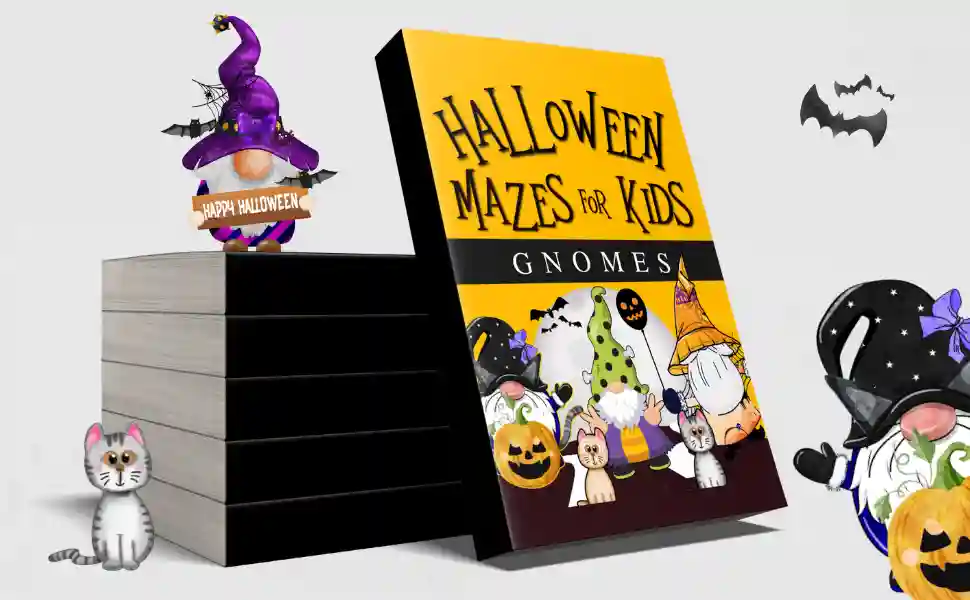 Halloween Mazes for Kids Gnomes Cover 2