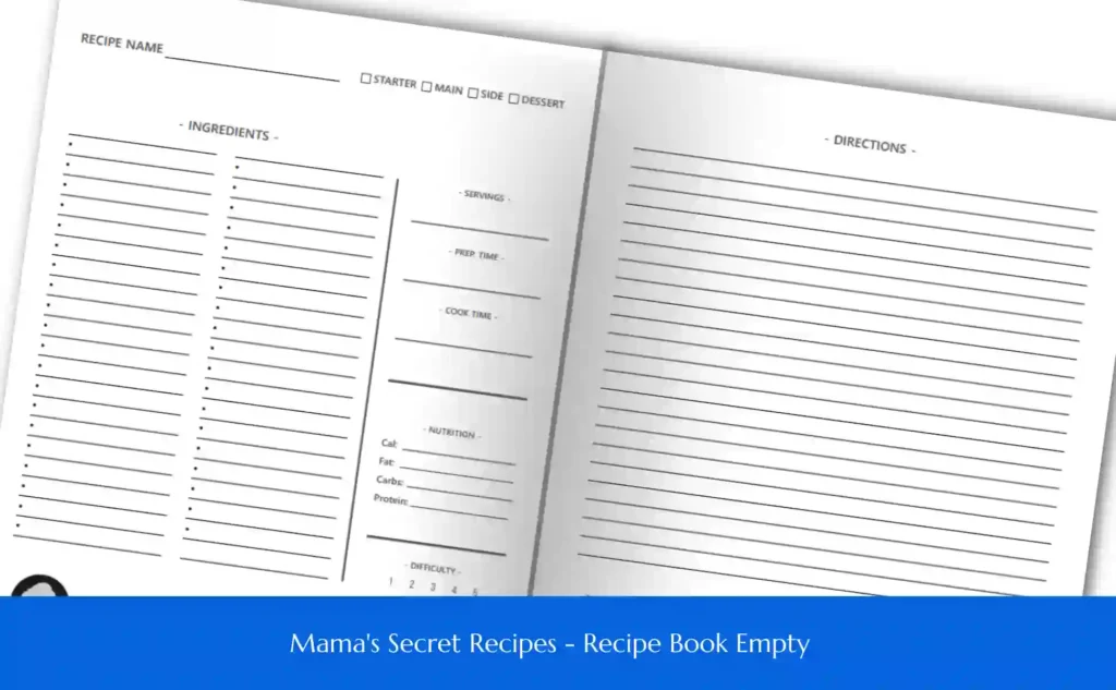 Mama's Secret Recipes - Recipe Book Empty Page