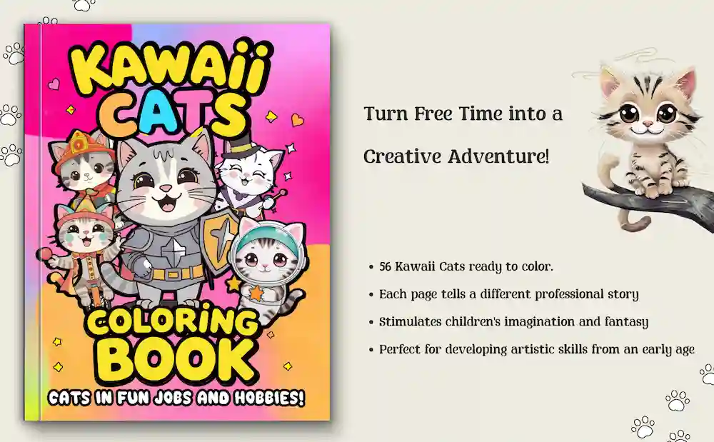 Kawaii Cats Coloring Book Page 1