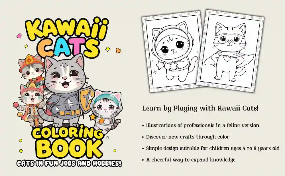 Kawaii Cats Coloring Book Page 2